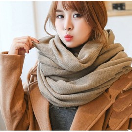 Wander Agio Womens Warm Long Shawl Winter Upset Large Scarf Pure Color Khaki