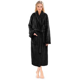 PAVILIA Premium Womens Plush Soft Robe Fluffy, Warm, Fleece Sherpa Shaggy Bathrobe (S/M, Black)