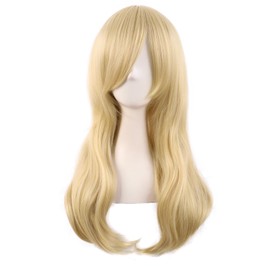 MapofBeauty 24 Inch/60 cm Side Bangs Stylish Long Great Wavy Curly Cosplay Party Wig (Mixed Golden)
