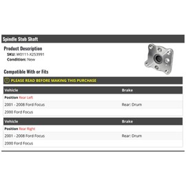 Marketplace Auto Parts - Spindle Stub Shaft - Compatible with 2000-2008 Ford Focus