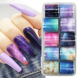 LoveOurHome 30 hojas de calcomanías de transferencia para arte de uñas, diseño de flores, cielo estrellado, holográficas, tatuajes de uñas, decoración de manicura para uñas acrílicas, bricolaje