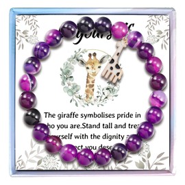 Fullrainbow Cute Giraffe Bracelet for Women Giraffe Lover Gifts Giraffe Spirit Animal Gifts Natural Stone Bracelet Giraffe Charm Jewelry for Women(Purple giraffe gifts)