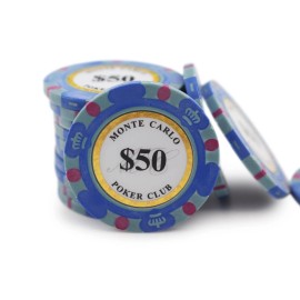 50 Monte Carlo Poker Club 14g Premium Clay Poker Chips - $50 Denomination