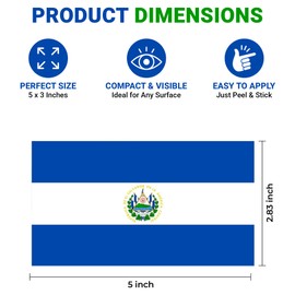 El Salvador Flag Vinyl Flag Stickers, Car Decals, Waterproof Indoor Outdoor, Laptop Stickers, Car Bumper, Salvadorian Flag, 5 x 3 Inches, Set of 3