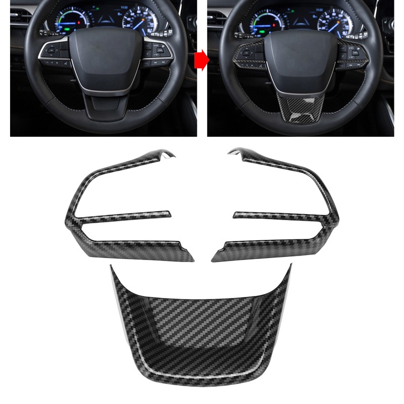 3pcs Steering Wheel Trim Kit Carbon Fiber Color ABS Frame