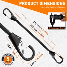 HORUSDY 5-Piece Premium Bungee Cords with Hooks, 14” Bungee Cords, Bungee Cords Assortment