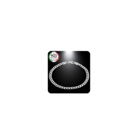 Quadri - Elegant Bracelet Made of Diamond-Set Curb Chain (Cubana) for Men and Women, Made of 925 Real Silver - Width 5 mm - Length 18/19/20.30/23 cm - Certified as Made in Italy, 18 centimeters, Sterling Silver