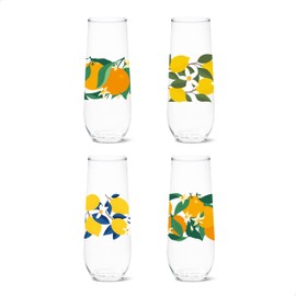 TOSSWARE RESERVE 9oz Stemless Flute Citrus Series, SET OF 4, Premium Quality, Tritan Dishwasher Safe & Heat Resistant Unbreakable Plastic Printed Glasses