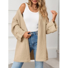 Saodimallsu Womens Oversized Long Cardigan Sweaters Casual Open Front Chunky Knit Slouchy Fall Trendy Sweater Coats Khaki