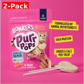 Bonkers Purrpops, Freeze Dried Salmon Flavored Lollipop Cat Treats, Cat Treats, Treats for Training, for All Breeds and Ages, Food Topper (8 Pieces) 2-Pack
