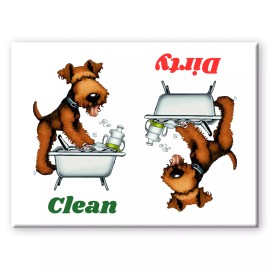 Airedale Terrier Clean Dirty 3 1/2" x 2 1/2" Steel Cased DISHWASHER MAGNET