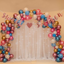 Rose Gold Glitter Sweet Sixteen Banner - Happy 16th Birthday Bunting Garlands/Happy Sweet 16/Cheers to 16 Years Old Party Decoration Supplies