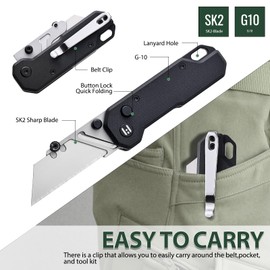 Vectron Folding Utility Knife, 2.36" SK2 Blade(Included extra 10pcs) Pocket Knife with Pocket Clip for Men Women EDC Box Cutters and Razor Knife for Home Office Warehouse Black