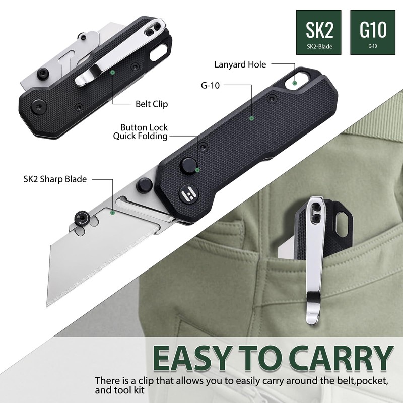 Vectron Folding Utility Knife, 2.36" SK2 Blade(Included extra 10pcs) Pocket