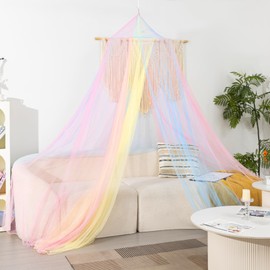 YOOJEE Mosquito Net for Bed Rainbow Bed Net Canopy for Queen or King Size Bed Girls Bed Baby Crib Twin Size Bed Canopy Curtains(Rainbow-King Size Bed)