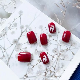 Resweky Pack of 24 Christmas Santa Claus Short Oval False Nails Red Snowflake French False Nails Print on Nails Full Cover Fake Nail for Women and Girls