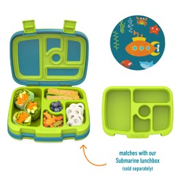 Bentgo - Bandeja con impresión para niños con cubierta transparente, reutilizable, sin BPA, recipiente de 5 compartimentos con control de porciones integrado para comidas saludables en casa y almuerzos para llevar (submarinos)