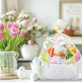Pickmesh Easter Gift Basket Cute Small Woven Basket with Gift Bags Tissue Paper Gift Label and Ribbons Easter Gift Empty Woven Basket for Easter Gift Boxes
