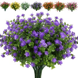 JOYGAR 8 Bundles Artificial Flowers Fake Boxwood Shrubs UV Resistant No Fade Faux Greenery Faux Plastic Lotus for Home Garden Hanging Planter Indoor Porch Patio Office Wedding Decoration(Purple)