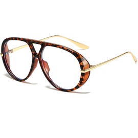 SevenColor Trendy Oversized Aviator Sunglasses for Women Men Retro Big Round Shield Sun Glasses Vintage Shades, Tortoise/Clear, MM