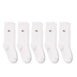Lacoste Unisex Unisex High-Cut Organic Cotton Socks Five-Pack, WHITE/WHITE-WHITE-WHITE-W, 43/46, White/White-white-white-w, 35-38