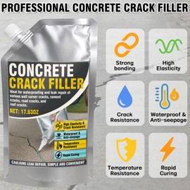 Concrete Crack Filler, High Elasticity Liquid Cement Crack Filler, Self Leveling Concrete Gap Repair Sealant, Cement Caulking Glue for Driveways, Walkways, Patios, Outdoor Joint, 17.6 oz