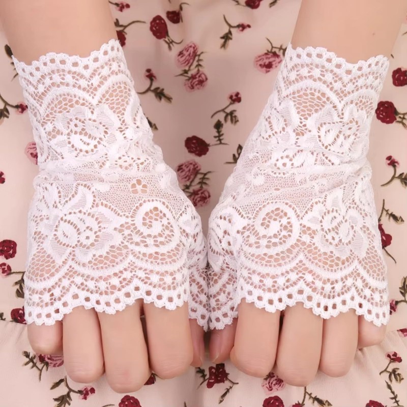Tidyworm Women's Lace Gloves, Fingerless, UV Protection, Summer, Stylish, Floral
