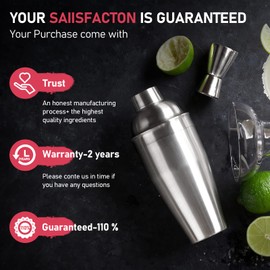 25oz Cocktail Shaker Set Martini Shaker Set Bartender Set with Margarita Mixer Drink Shaker, Measuring Jigger and Mixing Spoon - Professional 18/8 Stainless Steel Bar Tools for Mixed Drinks