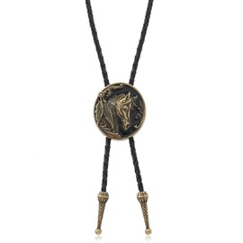 COOLLA Bolo Tie Rodeo Cowboy Leather Necktie Western Necklace for Men,Women Leather Necklace with Turquoise Stone (Horse-Bronze)