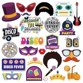 RKMYTR 21 Pcs 1970s Retro Photo Booth Props Disco Throwback Vintage Party Decorations 70s Theme Selfie Backdrop Accessories for Birthday Disco Party Supplies
