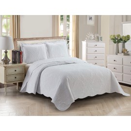 Home Collection 3pc King/Cal King Over Size Elegant Embossed Bedspread Set Light Weight Solid White New