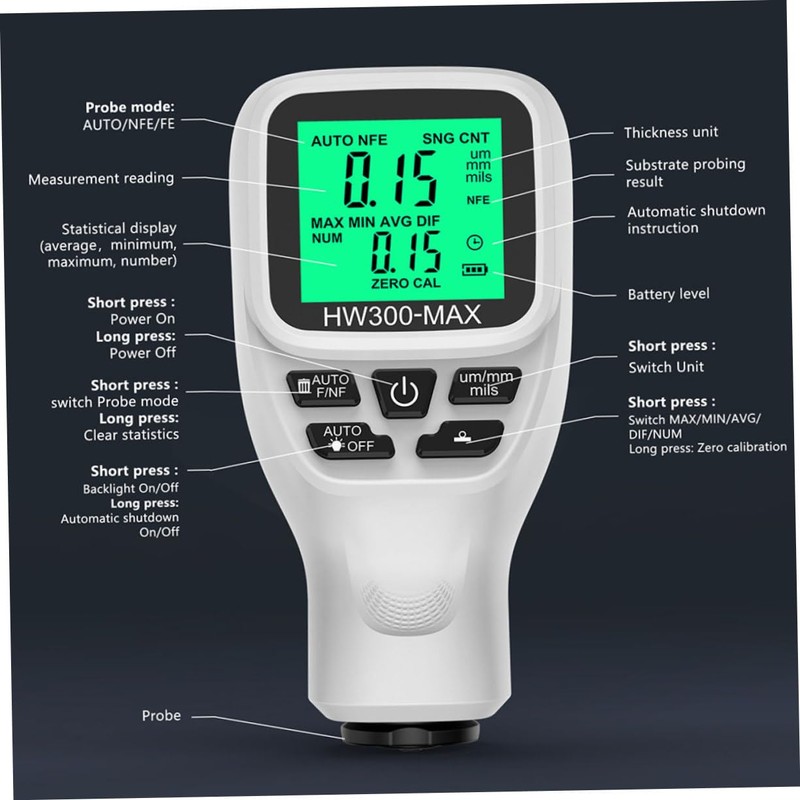 GLEAVI Digital Paint Gauge for Automotive Coating Coating Thickness Tester