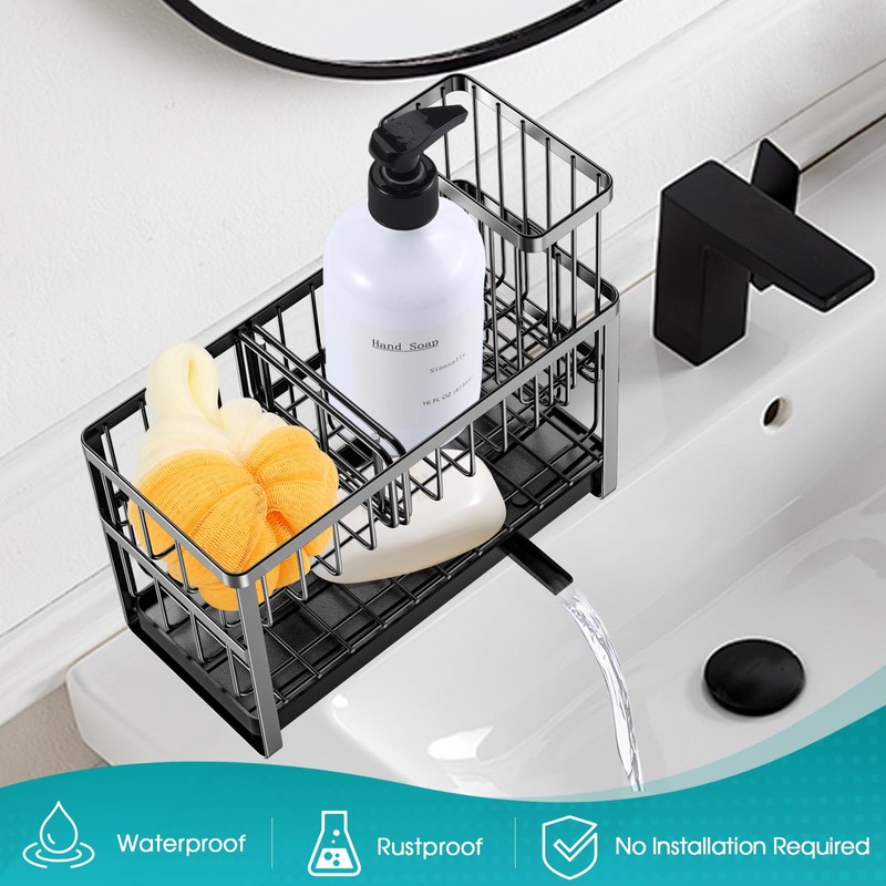 Sinnsally Kitchen Sponge Holder,2 Tier Sink Caddy Organizer with High