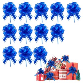 ARROMI 12 PCS Blue Bows for Gift Wrapping, Bows for Gift Wrapping, Pull Bows, Gift Bow Gift Wrapping Bows Ribbon Chiffon Yarn Blue for Wedding Baskets Presents Christmas Valentine's Day (Blue) ﻿