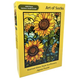 Stained Glass Sunflowers Jigsaw Puzzle 1000 Pieces for Adults - Floral Puzzle Gift for Sunflower Lovers - 1000pc Vertical Puzzles (50x70cm / 19.685"x27.559")