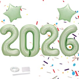 2026 Happy New Year Balloons 6PCS Graduations 2026 NYE Sage Green Number Balloons, Large Balloons for New Year's Eve Party Supplies 2026, New Year Decorations, Christmas, Birthday Class of 2026