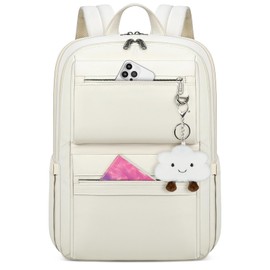 Backpack for Women Lightweight Travel Laptop Backpack 15.6 inch Stylish Casual Daypack Waterproof School Backpack for Teen Girls With USB Port, Beige