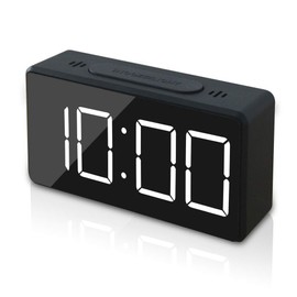 Small Mini Digital Alarm Clock for Travel with LED Time or Temperature Display Snooze, Adjustable Brightness Simple Operation 12/24Hr (Black)