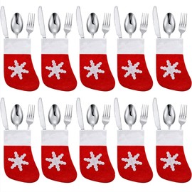 Warmstor 12 Pieces Mini Christmas Stockings Tableware Silverware Holders, Little Christmas Stockings Gift and Treat Bags Christmas Hanging Socks for Xmas Tree,Home,Garden,Dinner Table Decoration