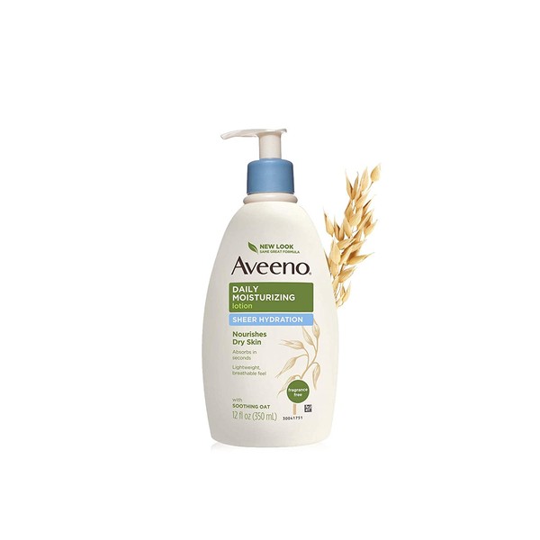 Aveeno Sheer Hydration Daily Moisturizing Lotion for Dry Skin with Soothing Oat, Lightweight, Fast-Absorbing & Fragrance-Free Intense Body Moisturizer, 12 fl. oz