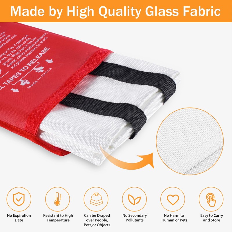 kanhiro Fire Blanket Emergency for Home Kitchen - Fiberglass Fire