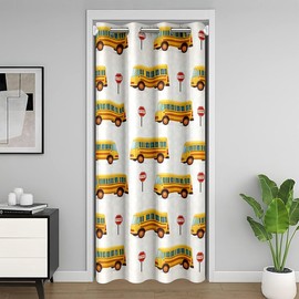 Erosebridal Cartoon School Bus Door Curtain for Doorway Privacy 34" W x 80" L, Bus Vehicle Blackout Curtain, School Theme Kids Girls Thermal Door Drape, Yellow Red Transportation Room Divider Curtain