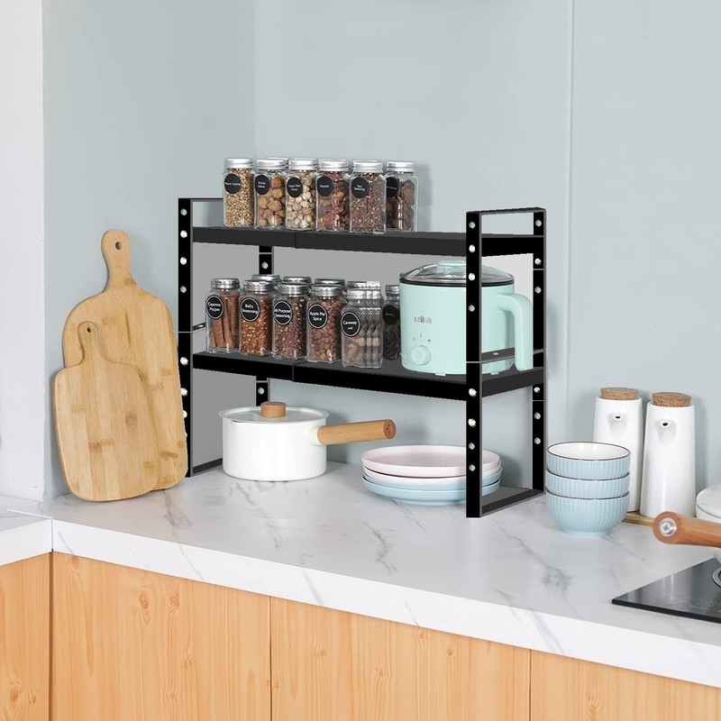 Jojocross Expandable Stackable Spice Rack Cabinet Shelf Organizer in Cabinet
