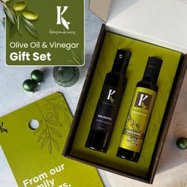 Kasandrinos Organic Olive Oil and 25 Star Balsamic Vinegar Set, Extra Virgin Olive Oil and Balsamic Vinegar Gift Set for Salad Dressing, 250 ml / 8.5 oz Bottles (Set of 2)