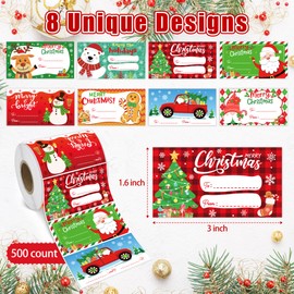 500 PCS Christmas Gift Tags,Christmas Name Tags Stickers Roll, Self-Adhesive Christmas Labels for Presents, Gift Bags, Boxes, Xmas Holiday Wrapping Paper Christmas Decorations