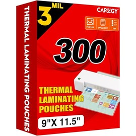CAREGY Thermal Laminating Pouches, 300 Pack Laminating Sheets, 3 Mil, 9 x 11.5 Inches Lamination Sheet Paper for Laminator, Clear, Letter Size, Office and School Supplies