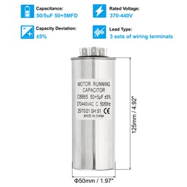 PATIKIL 50/5uF 50+5MFD 370-440V AC Capacitor, 2Pcs CBB65 Motor Start Capacitors Dual Round Run Capacitor for Air Conditioner or Heat Pump Condenser Straight Cool