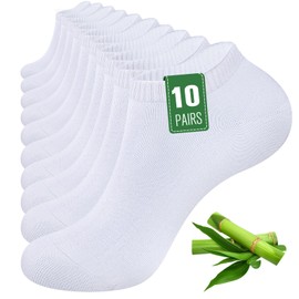 SockWaddles 10 Pairs Bamboo Trainer Socks for Mens Womens and Ladies, Low Cut Ankle Seamless Socks, Moisture-Wicking Short Athletic Socks for Sports, Running, Gym, Casual, White, 3-5