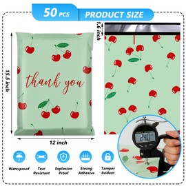 Jowlroel Thank You Poly Mailer 12x15.5 Inch 50 Pcs, Waterproof and Tear-Resistant Shipping Bags for Clothing, Strong Mailing Bags with Self-Seal, Cute Packaging Bags for Small Business - Cherry