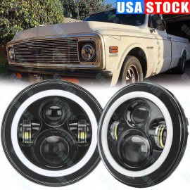 Unbranded 7Inch Round LED Headlight Angel Eyes DRL for Chevy C10 Camaro Pickup Truck